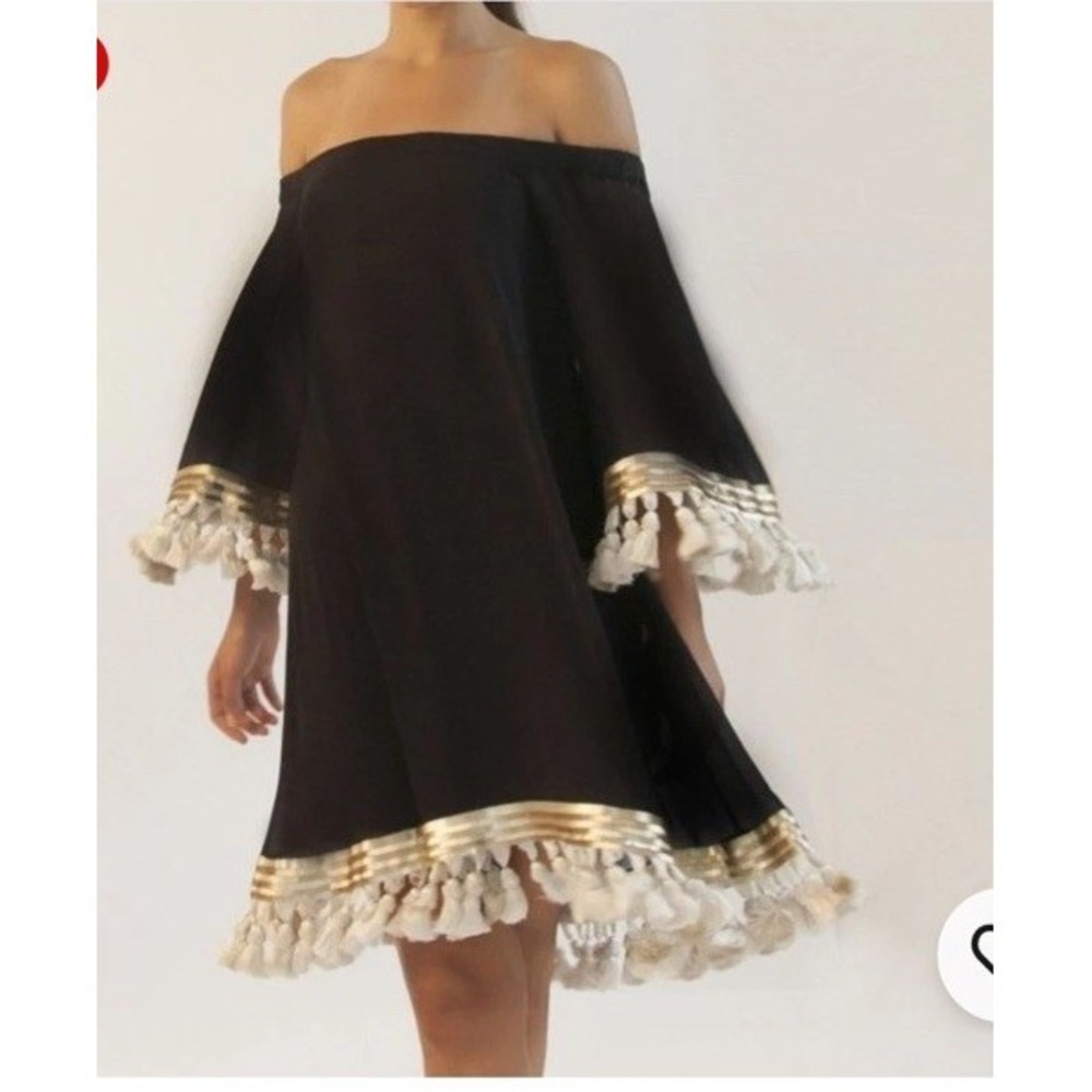 Mestiza‎ New York Dress Cha Cha Silk Shimmy Off the Shoulder Tassel Sequin Sz XS
